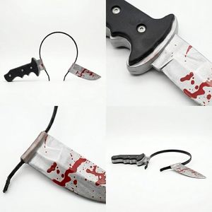 Serre-têtes d'Halloween : Faux couteau de boucher sanglant, accessoire de costume d'horreur, couteau qui traverse la tête, pour cosplay - Product Image 3