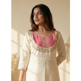 <b>Women</b> Cotton <b>Kurta</b> Kurti Set Embroidered Neckline Regular Fit Ankle-Length Casual Wear India Pakistan All Seasons 64270-337 - Product Image 4
