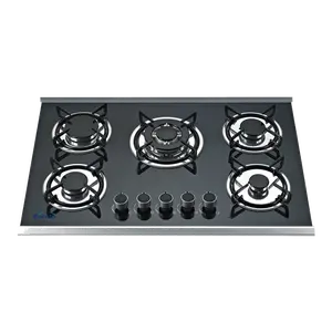 Gas stove type 5 burners hob stainless steel panel brass burner fashion attractive design spare parts of gas hob stove