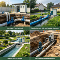 Station de pompage entièrement automatique et intelligente en fibre de verre avec fonction de levage des eaux usées, solution d'amélioration des eaux usées enterrées