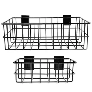JH-Mech-Cestas colgantes de almacenamiento de gran capacidad para tiendas, cocinas, dormitorios, cestas de metal montadas en la pared, color negro, 2 uds.