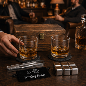 SKYJOY Juego de Regalo de 2 Vasos de Whisky Vintage Ecológicos con Caja de Madera para Grabado Láser y Suministros de Bar - Product Image 5