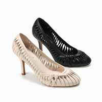 Vente en gros OEM ODM Chaussures à talon aiguille bout rond pour femme, à enfiler, avec nœud et empeigne ajourée, Collections de marques fournisseurs, Approvisionnement en vrac