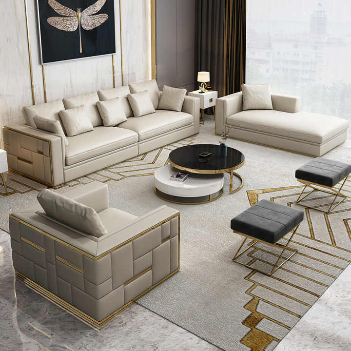 Foshan Modern Chesterfield Luxury Sofa Set Leather Shell Deep Living ...