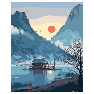 Kit de Pintura por Números, Serie Paisajes, Paisaje Chino al Atardecer, Marco Plegable, Arte para el Hogar, Pintura Decorativa DIY - Product Image 1