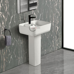 Lavabo sur pied design style Art Déco, émail artisanal pour intérieur de luxe - Product Image 1