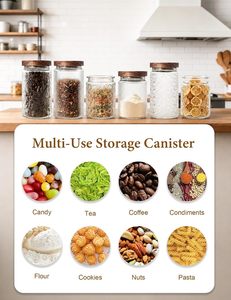 Vintage Frosted Glass 1 Gallon High Borosilicate Airtight <b>Storage</b> <b>Jar</b> Acacia Lid Tube Shape <b>Kitchen</b> Use Clear Glass Condiments - Product Image 2