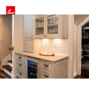 Mobile da <span class=keywords><strong>Cucina</strong></span> Cinese Economico con Cornice Decorata a Perline, Colore Grigio, Pannello Incassato con Mensole Aperte, Soluzioni di Arredamento - Product Image 4