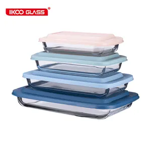 Rectangular de vidrio de borosilicato para hornear con tapa y bolsa conjunto