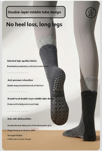 Chaussettes de sport pour femme, mi-mollet, antidérapantes, avec grip en silicone sur toute la semelle, pour Pilates et Yoga, absorbantes et respirantes, en coton - Product Image 5