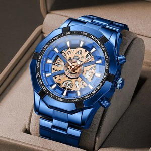 Montre BINBOND pour homme, luxe argent et noir, S033, élégante, en acier inoxydable, mouvement à quartz, alliage, Reloj - Product Image 1