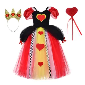 Alice de alta qualidade no País das Maravilhas Cosplay Red Queen Black Mesh Dress Halloween Mulher