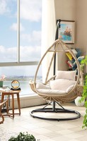 Fauteuil suspendu en rotin tressé populaire pour l'extérieur, chaise œuf en métal pour patio et loisirs, vente en gros