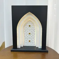 Décoration de bureau en bois musulmane pour le Ramadan, décoration musulmane pour la maison, Eid Mubarak, support de mosquée avec lumière LED