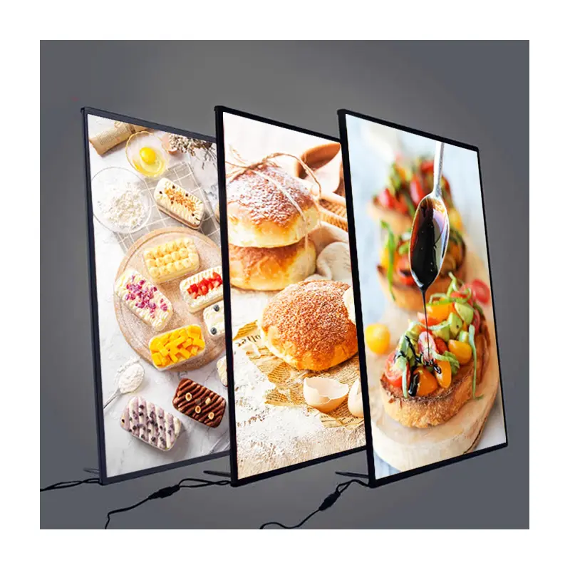 Aluminum Advertising Light Boxes A1/A2/A3/A4 Ultra Slim Tempered Glass Lighting Box Led Photo Poster Frame Food Display