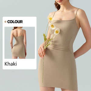 批发女式纯色意大利面条带紧身连身裙修身健身瑜伽运动背心 - Product Image 3