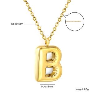 Collar con Colgante de Letra Inicial del Alfabeto, Diseño de Globo Inflado, Chapado en Oro de 14K, Personalizado con Nombre, para Mujer - Product Image 2