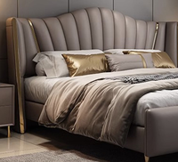 Tempat Tidur Kamar Tidur Ukuran Queen Mewah Berbingkai Kayu Solid Kulit Italia Modern dengan Tas Empuk untuk Penggunaan di Rumah