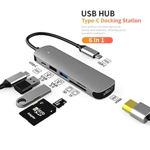 China Factory Seller Support Screen Projection 6 In 1 Usb To HDTV Adapter Hub Hd Mi Usb 3.0 Hub Docking Station