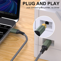 Câble d'imprimante USB en alliage d'aluminium en gros, conducteur en cuivre pur, gaine tressée en nylon, plaqué or, USB Type-A B 2.0 rapide