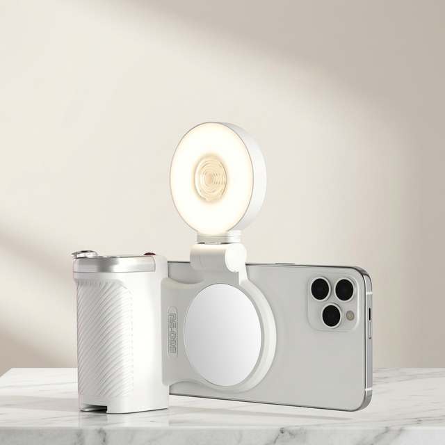 KAMOX Beauty Magnetic Selfie Phone Light Speedlight Flashlight with Built-in Makeup Mirror 1500mAh Large Battery Live Streaming