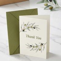 Cartes de remerciement personnalisées avec logo imprimé, motif branche d'olivier aquarelle, avec enveloppes |   Cartes de vœux botaniques personnalisées en gros