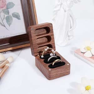 Wooden Ring Storage <b>Box</b> 6.2x4.8x3.6cm Flip Top Solid Wood Jewelry Organizer For Rings And <b>Earrings</b> - Product Image 4