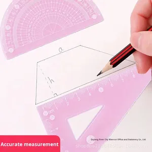 Jelly màu Macaron văn phòng phẩm thiết lập nhựa trong suốt thước đo góc và cai trị cho học sinh tiểu học và trung học - Product Image 3