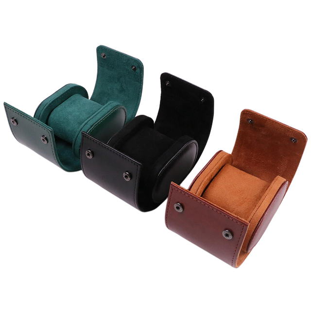 Wholesale 1 Slot Black Brown PU Leather Watches Organizer Box Travel Watch Roll Bag Packaging Box Lower MOQ