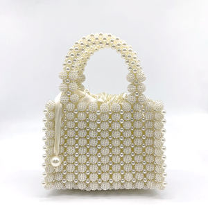 Wholesale Handmade Fashion Woman White Imitation Pearl Beads Beaded Clutch Tote Bag