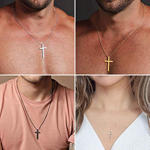 Collier promotionnel exquis à chaîne croisée, pendentif croix en acier inoxydable <span class=keywords><strong>argent</strong></span>é, noir et doré, collier pour <span class=keywords><strong>homme</strong></span>, cadeau parfait pour les hommes - Product Image 3