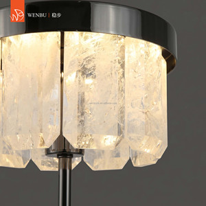 Round Natural Quartz <b>Crystal</b> <b>Table</b> <b>Lamp</b>, Luxury Chandelier Style for Villa - Product Image 3