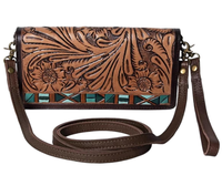 Dompet Kulit Sapi Asli Wanita India, Motif Bunga Barat, Buatan Tangan, Model Roper, Vintage, Resleting, Portabel, Aksesoris Musim Panas