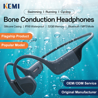 Headphone Olahraga Konduksi Tulang dengan Casing Silikon, Tahan Air untuk Berenang, Earbuds Nirkabel BT5.4, Mode MP3 dengan Memori 32G