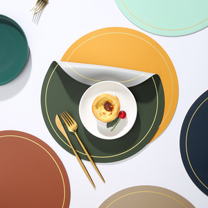 Wholesale Eco-friendly Luxury American-style Wedding Two-color <strong>Circle</strong> PU Leather Mats Washable Coaster <strong>Placemat</strong> for Kitchen - Product Image 5