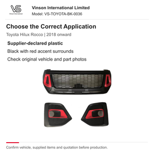 Kit de molduras para la parrilla y los faros antiniebla para Toyota Hilux Rocco 2018 en adelante, parrilla y marcos con detalles en rojo. - Product Image 2