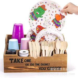 Caja de almacenamiento de vajilla de madera para platos, tazas y utensilios de fiesta, cumpleaños, uso doméstico, para llevar o para lavar platos, a tu elección - Product Image 1