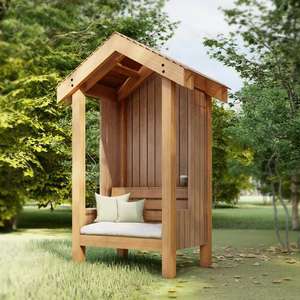 Outdoor Solid Wooden Bench with Arches, Rustic Style <strong>Cedar</strong>/Fir <strong>Wood</strong> Log Bench for Patio Garden, Backyard - Product Image 1