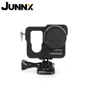 Groothandel cover action cam-Junnx Gopro4 Gopro3 Lens Cap Cover Aluminium Metal Cnc Shell Behuizing Frame Case Voor Gopro Hero 4 3 + Sport cam