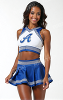 Jupe de cheerleading de qualité supérieure, niveau professionnel, marine et orange, avec strass |   Tenue de performance à manches longues anti-humidité pour service OEM
