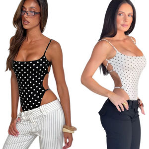 Sexy Hot Backless Knitting Bodysuit Women Spring/Summer New Arrival Elastic <b>Tie</b>-Up Polka Dot Print Breathable Active Yoga - Product Image 1