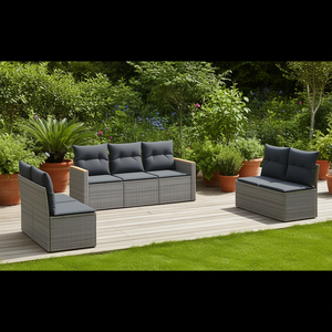 Ensemble de canapés de jardin en rotin PE gris D0100X3M4RJ, 7 pièces, mobilier d'extérieur contemporain, cadre en acier résistant aux intempéries - Product Image 2