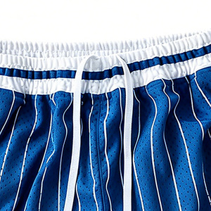 Shorts de basket-ball unisexes personnalisés à rayures bleues avec cordon de serrage à la taille, design à rayures latérales, respirant, en polyester, décontracté, pour le sport - Product Image 2