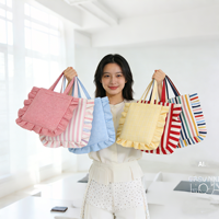 Sac à main tendance coréen et français pour filles, style printemps-été, à carreaux et rayures, en toile plissée, en satin et en polyester