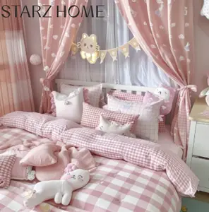 3D Phim Hoạt Hình In Ấn Cô Gái Bộ Đồ Giường Duvet Cover Set Màu Hồng Mô Hình Sọc 100% Cotton In Bộ Đồ Giường Đặt Duvet Cover Set