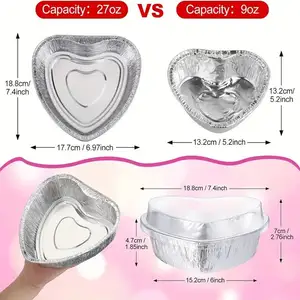Commercio all'ingrosso di alta qualità monouso a forma di cuore in alluminio vaso vassoio scatola ciotola torta Pan con coperchio a scatto trasparente