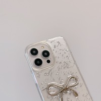 Étui de téléphone transparent de luxe avec nœud papillon 3D argenté pour iPhone 16 15 14 13 12 11 Pro Max, coque transparente mignonne et brillante pour fille
