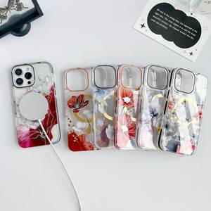 त्वचा-महसूस क्रिस्टल फ्रेम रंगीन छोटे सितारे + रेशम स्क्रीन सोने के चुंबकीय रिंग सेल फोन केस - Product Image 4