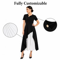Robe midi vintage pour femme à taille empire avec manches courtes à volants, contraste noir et blanc, idéale pour le bureau