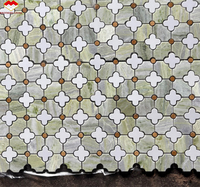 Carreaux de mosaïque en marbre vert moderne motif de fleurs en marbre vert et blanc Design artistique pour dosseret cuisine salle de bain